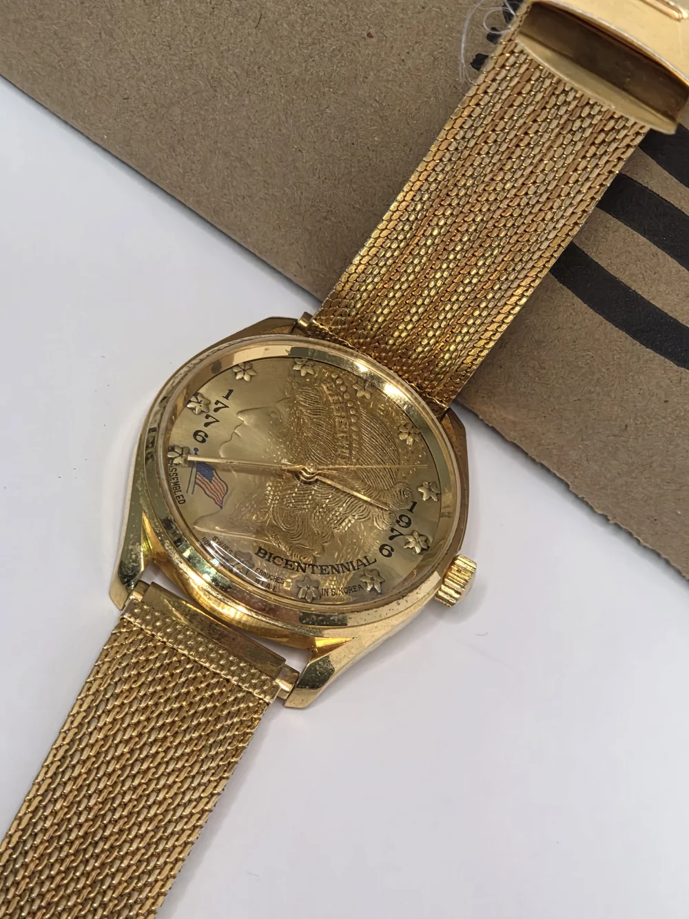 Gold Bicentennial Men’s Dress Watch with Gold Mesh Bracelet